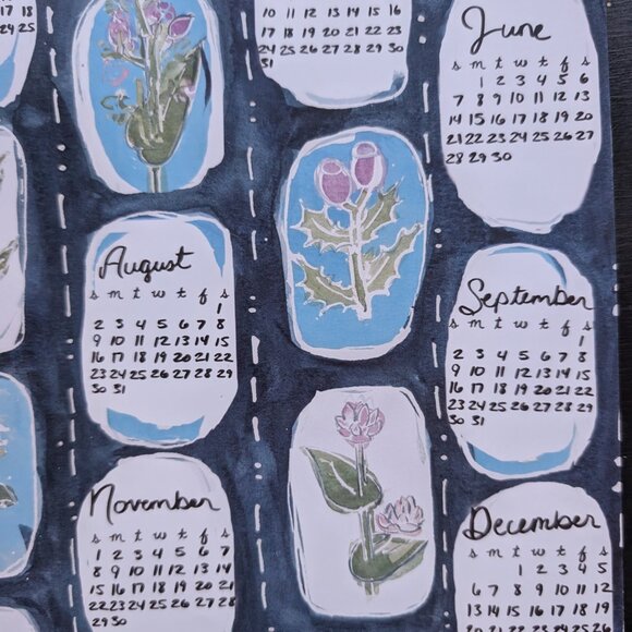 Botanical Indigo Watercolor Calendar 2026: Blue Floral Art Print - Picture 5 of 7